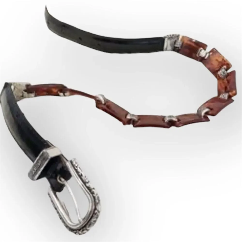 Brighton Vintage Leather & Tortoise Shell Bakelite Style Belt 42103 Womens Small